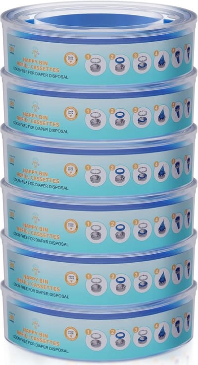 Luieremmer Navullingen - Luierzakken Rollen - Hygiënisch Luiers Verwijderen - 7-laags Geurbescherming - 6 Cassettes - Blauw