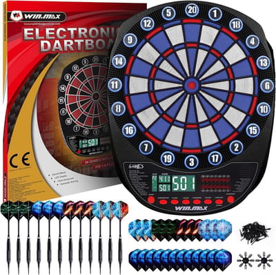 Elektronisch Dartbord - Soft Tip Set - Gezellig Spelen - 34 Spellen Variaties - 8 Spelers - Blauw Wit