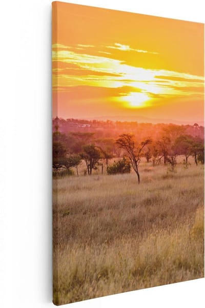 Artaza Canvas Schilderij Savanne Zonsondergang - 20x30 cm - Klein - Wanddecoratie Afrika - Muurdecoratie Natuur - Kamer Accessoires Woonkamer