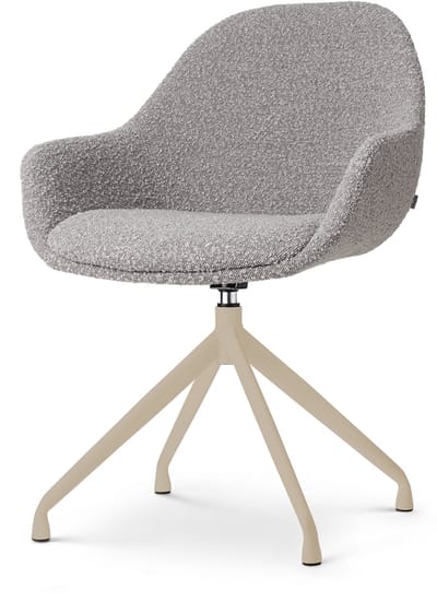 Nolon Nola-Mae Draaibare Eetkamerstoel Bouclé Taupe - Beige Onderstel - Armleuning - Comfortabel - Japandi - Stoffen