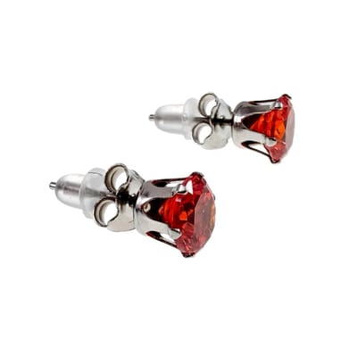 Ronde Zirkonia Oorknopjes Unisex - Zilverkleur RVS - 7mm Rode Oorbellen - Dames - Heren
