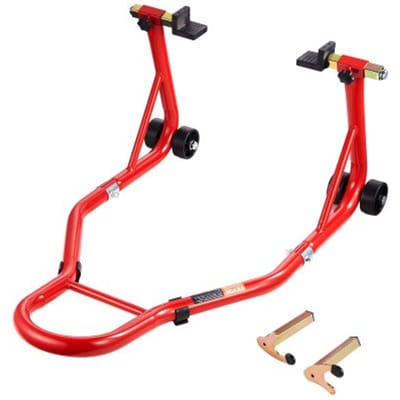 VEVOR Motorfiets Achterwielstandaard (385 kg draagvermogen), Robuuste motorfietsstandaard met U- en L-vormige vorkschommelarm, Verstelbare motorfietslift voor Suzuki Yamaha Honda Kawasaki, Rood