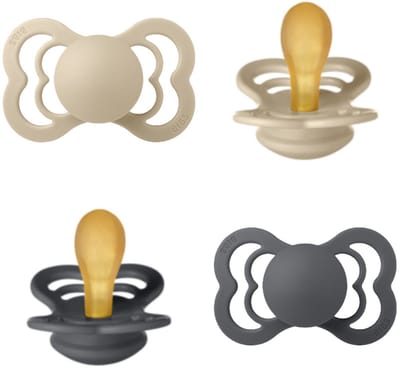 BIBS Supreme Fopspeen - Set 4 stuks - Maat 1 - 0-6 maanden - Natuur Latex – 2x Iron - 2 x Ivory