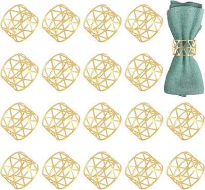 Elegante 18-delige Servetringen in Goud, Vintage Design, Ideaal voor Bruiloften en Feestelijke Tafeldecoratie