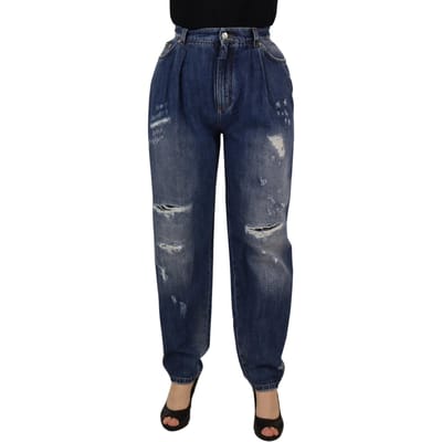 Dolce & Gabbana Blauwe Gewassen Hoge Taille Losse Pasvorm Damesbroek