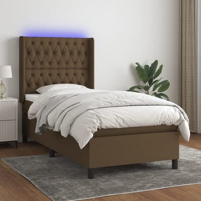 vidaXL - Boxspring - met - matras - en - LED - stof - donkerbruin - 80x200 - cm