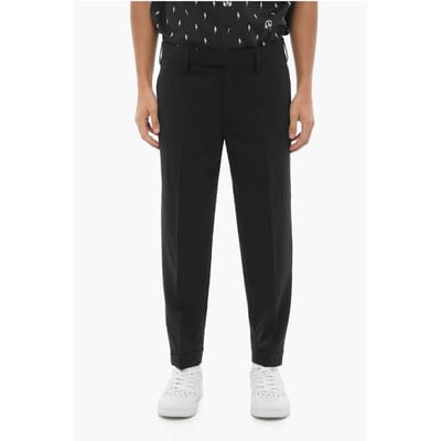 Broek met normale taille en slim fit en enkelrits in zwart