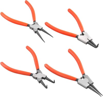 Set van 4 Lock Ring Pliers voor Binnen- en Buitencircuits, Ergonomische Handgreep, 180 mm, Geschikt voor Retaining Rings en Montagewerkzaamheden