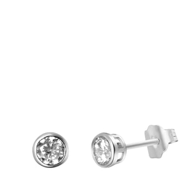 Lucardi Dames Oorbellen rond 4mm met zirkonia - Oorbellen - Cadeau - 925 Zilver - Zilverkleurig
