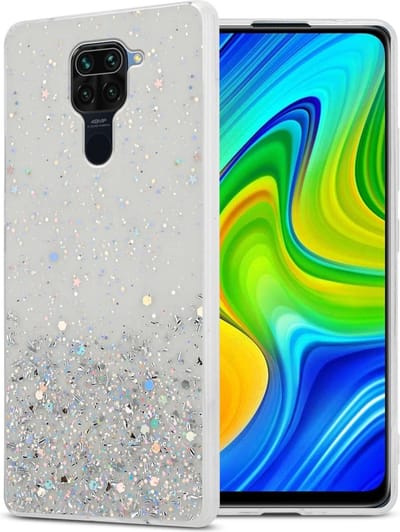 Cadorabo Hoesje geschikt voor Xiaomi RedMi NOTE 9 in Transparant met Glitter - Beschermhoes van flexibel TPU silicone met fonkelende glitters Case Cover Etui