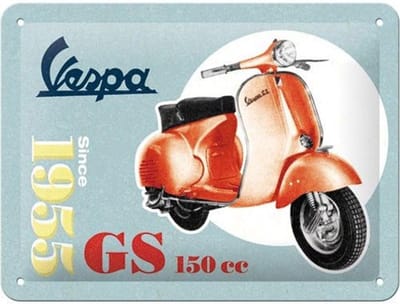 Vespa GS 150. Metalen wandbord in reliëf 15 x 20 cm.