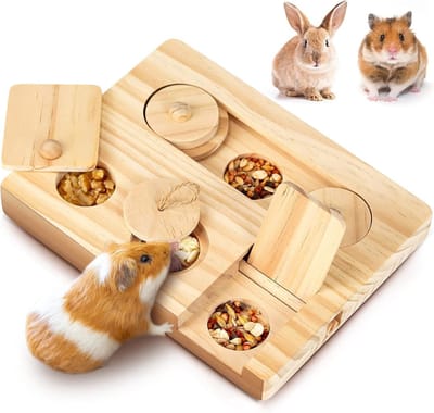 KZQ Houten 6-in-1 Snackspeelgoed Voor Cavia's Hamsters En Konijnen, Interactief Voederverrijkingsspeelgoed Voor Kleine Dieren Zoals Fretten Chinchilla's Ratten En Gerbils, Grappige Traktatiedispenser Voor Knaagdier Plezier