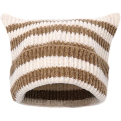 Dames Kattenoren Hoeden Zachte Slouchy Gestreepte Gebreide Muts Trendy Winter Warm Gehaakte Gevlochten Gebreide Beanie Hoeden Unisex Gentleman Pet 56-58cm white