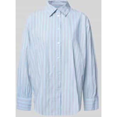 Tom Tailor Denim - Oversized overhemdblouse met streepjesmotief - Maat M - blue white brown stripe