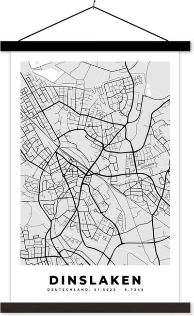 Posterhanger incl. Poster 40x60 cm - Schoolplaat - Kaart - Dinslaken - Duitsland - Plattegrond - Stadskaart - Textielposter - Zwarte latten - Stadskaart
