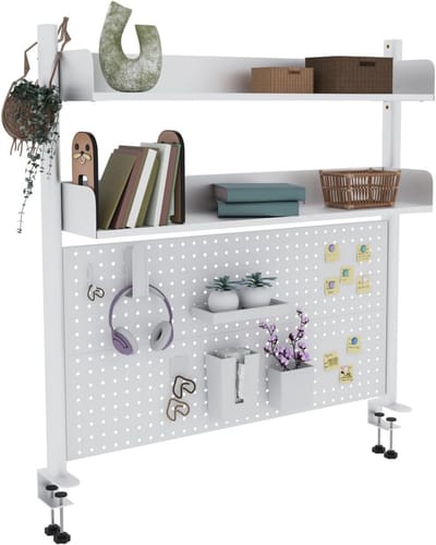 2-laags bureauplank 100 cm wit - Bureauorganizer met pegboard voor thuis, kantoor en slaapkamer
