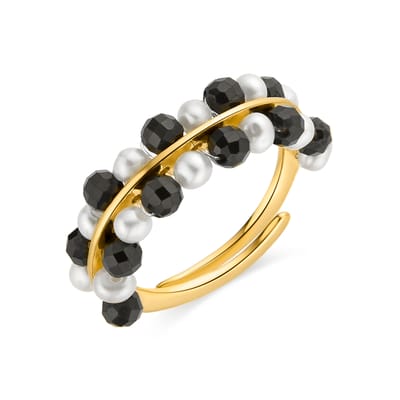 Luxenter Sterling zilveren 925 ring met zwart kristal afgewerkt in 18K geelgoud - Hizri