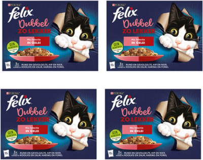 4x Felix - Dubbel Zo Lekker Mix Selectie in Gelei - Kattenvoer - 12x85g