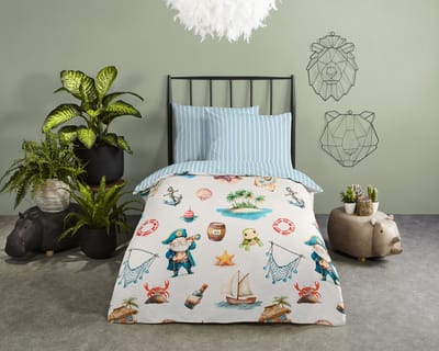Good Morning dekbedovertrek maratiem / zeedieren - Peuter 120x150 cm - Blauw - 100% Katoen renforc�