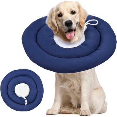 Collier de récupération pour animaux de compagnie après chirurgie, collier conique pour chien avec cordon de serrage réglable, imperméable pour chien Diameter 30cm bleu marine