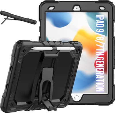 Tablet Hoes Geschikt Voor iPad Hoes 9/8/7 Generatie hoes Zwart -iPad 2021 hoes Rugged Backcover met kickstand