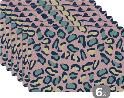 Placemat - Placemats kunststof - Luipaard - Pastel - Dieren - Patronen - 45x30 cm - 6 stuks - Hittebestendig - Anti-Slip - Onderlegger - Afneembaar