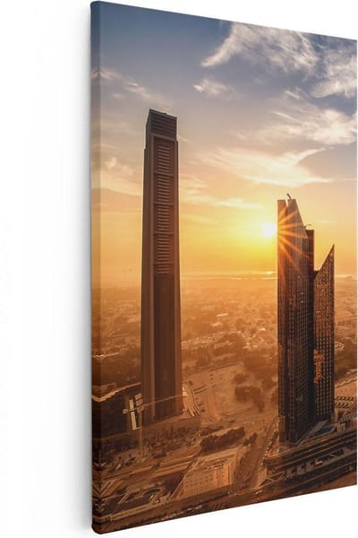 Artaza Canvas Schilderij Zonsondergang Stad - 20x30 cm - Klein - Wanddecoratie Skyline - Muurdecoratie Wolkenkrabbers - Kamer Accessoires