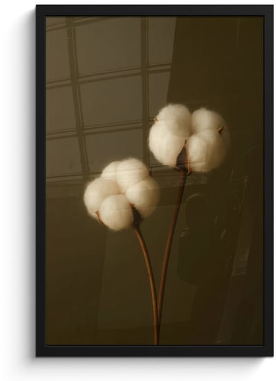 Poster in lijst - Fotolijst 40x60 cm - Posters - Takken - Katoen - Wit - Bollen - Posterlijst zwart - Decoratie - Wanddecoratie woonkamer - Muurdecoratie slaapkamer