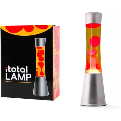 i-Total Lavalamp - Lava Lamp - Sfeerlamp - 40x11 cm - Glas/Aluminium - 30W - Geel met rode Lava - Zilvergrijs - XL2349