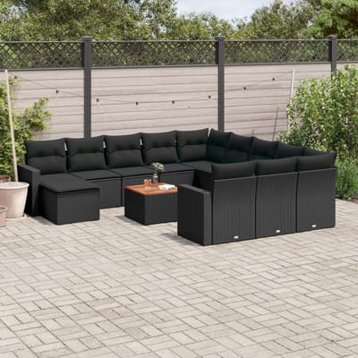 vidaXL - 13-delige - Loungeset - met - kussens - poly - rattan - zwart