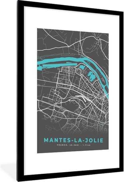 Fotolijst incl. Poster - Mantes-la-Jolie - Frankrijk - Stadskaart - Kaart - Plattegrond - 60x90 cm - Posterlijst