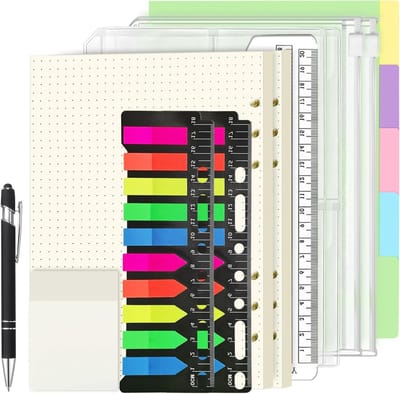 SnelShoppen - 134 stuks A5 Papier Ringbandinlegbladen Navulbaar Set - 6 Ringen Gepunteerd Notitiepapier - 120 Vellen Ringband A5 Navulbaar met Kleurri