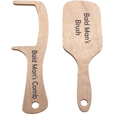 2 STuks Grappige Kale Man Kam Pijnboomhout Kale Mannen Verzorgingsgereedschap Haarborstel voor Grappige grap Prank Cadeau beige