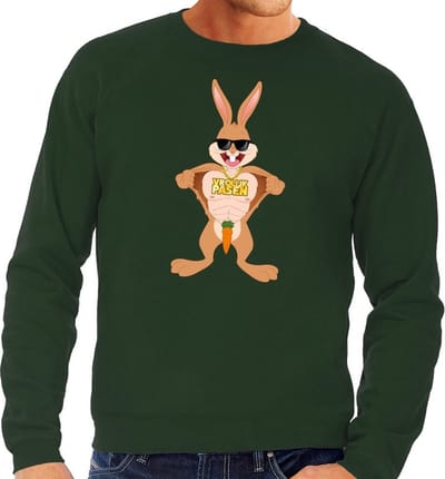 Groene Paas sweater stoere paashaas - Pasen trui voor heren - Pasen kleding S