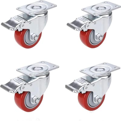 Zwenkwielen met rem 75mm - Set van 4 voor meubels - Draagkracht 400 kg - Rood