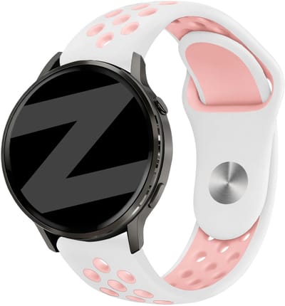 Bandz Sport 'Deluxe' siliconen bandje geschikt voor Garmin Vivoactive 6 / 5 / 3 / Vivomove / 3 / HR / Style / Luxe / Sport / Trend / Forerunner 645 / 570 / 245 / 170 / 165 / 70 / 55 / Venu / SQ / SQ2 / 2 Plus / Approach S12 / S40 / S42 - Wit/Roze
