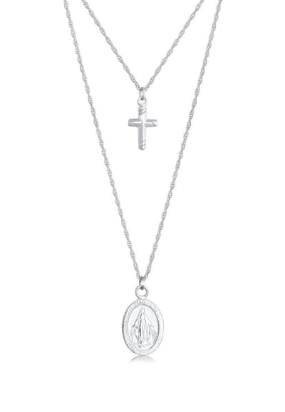 Elli - Halsketting - Kruis Marienbild Hangerlaag Dubbele Borst in 925 Sterling Zilver - Dames