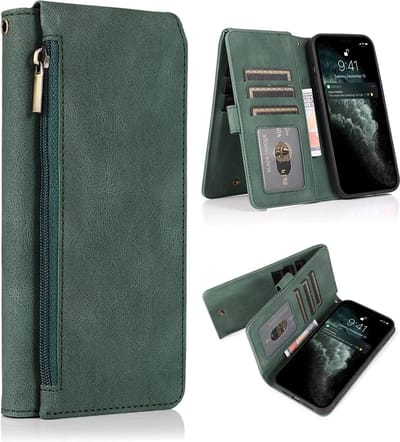 Casemania Hoesje Geschikt voor Apple iPhone 13 Pro Max - Groen - Luxe Portemonnee Book Case met Rits & Extra Vakken