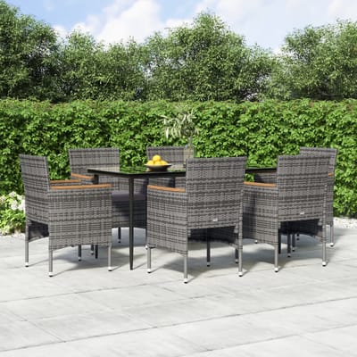 vidaXL - 7-delige - Tuinset - met - kussens - grijs - en - zwart
