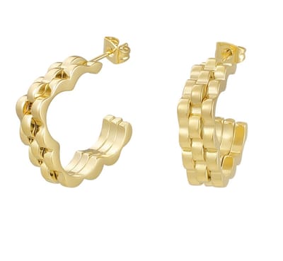 Joy Ibiza - oorringen vierkant - rolex schakel - vlinder sluiting - ear party boho - bohemian style collectie - stainless steel - ip/pvd goldplated