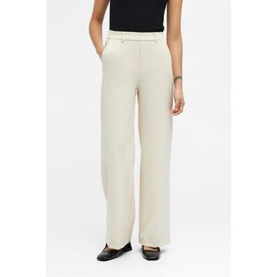 Object ecru dames broek   Straight fit   Steekzakken   Elastische boord   Duurzaam   High waist Ecru 40