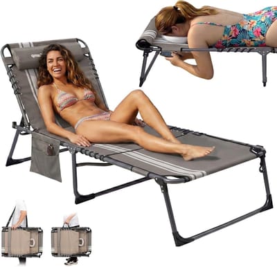 Opvouwbare Ligstoel - Tuinstoel Relaxstoel - Ontspannen Buiten Zitten - Met Leesgat - 190 cm Lang - Wit Grijs