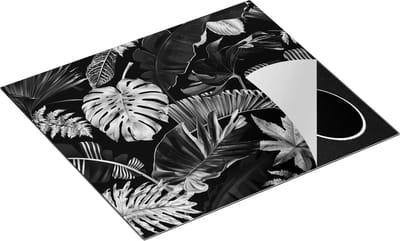 Chefcare Inductie Beschermer Gouden Tropische Bladeren - Zwart Wit - 60x50 cm - Afdekplaat Inductie - Kookplaat Beschermer - Inductie Mat