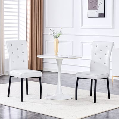 Clruro Eetkamerstoelen - Set van 2 - Retro Krokodillenprint met Kristallen - Elegant Design - Kunstleer - Wit Zwart