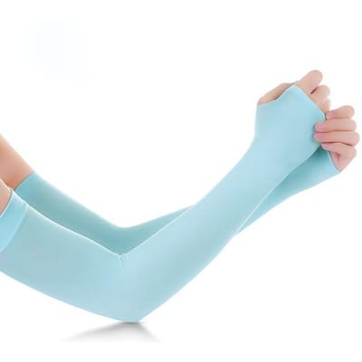 Manches de bras en tissu glacé Protection UV Manches chauffantes Été Actif Course à pied Conduite de vélo Réfléchissant Protection solaire bleu