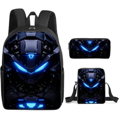 Mechanische Robots Print 3 Stuks/Set Rugzak met Schoudertassen, Etui voor Jongen/Meisje Beste Cadeau Cartoon Student Schooltassen black