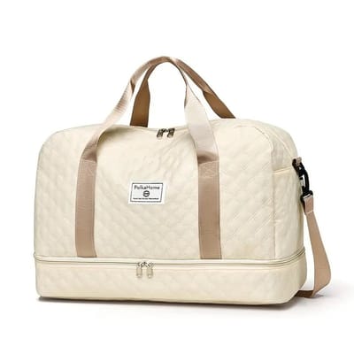 PolkaHome® Reistas – Handbagagetas – Sporttas – Weekendtas – Zwemtas – Waterdichte Reistas – Plunjezak – Fitnesstas – Trainingstas – Ziekenhuistas met Schoenenvak – 43x25x50 cm – Lichtgewicht Ruitpatroon (beige)