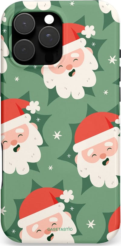 Casetastic Hoesje Geschikt voor Apple iPhone 16 Pro Max Magsafe - Stijlvolle Beschermende Duo-layer Case - Vrolijke Kerstmannen in de Sneeuw