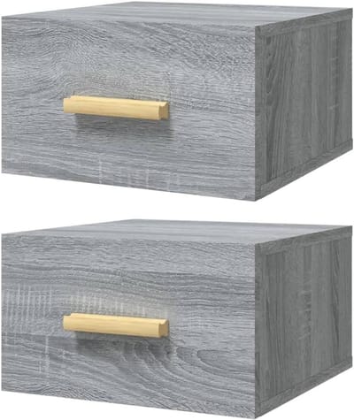 Wandkastje - Nachtkastje zwevend - Ruimtebesparend opbergen - Robuust houtmateriaal - 35 x 35 x 20 cm - Grijs Sonoma