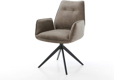 Eetkamerstoel Zoa-Flex kruisframe breed zwart microvelours taupe vintage 360° draaibaar rocker-functie pocketveer kern